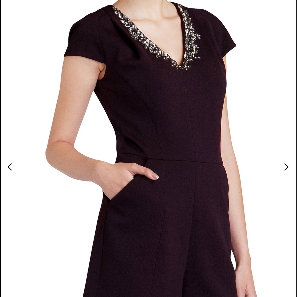 Ted Baker Nuada plum playsuit Romper! Size 1! Stunning crystal neckline!